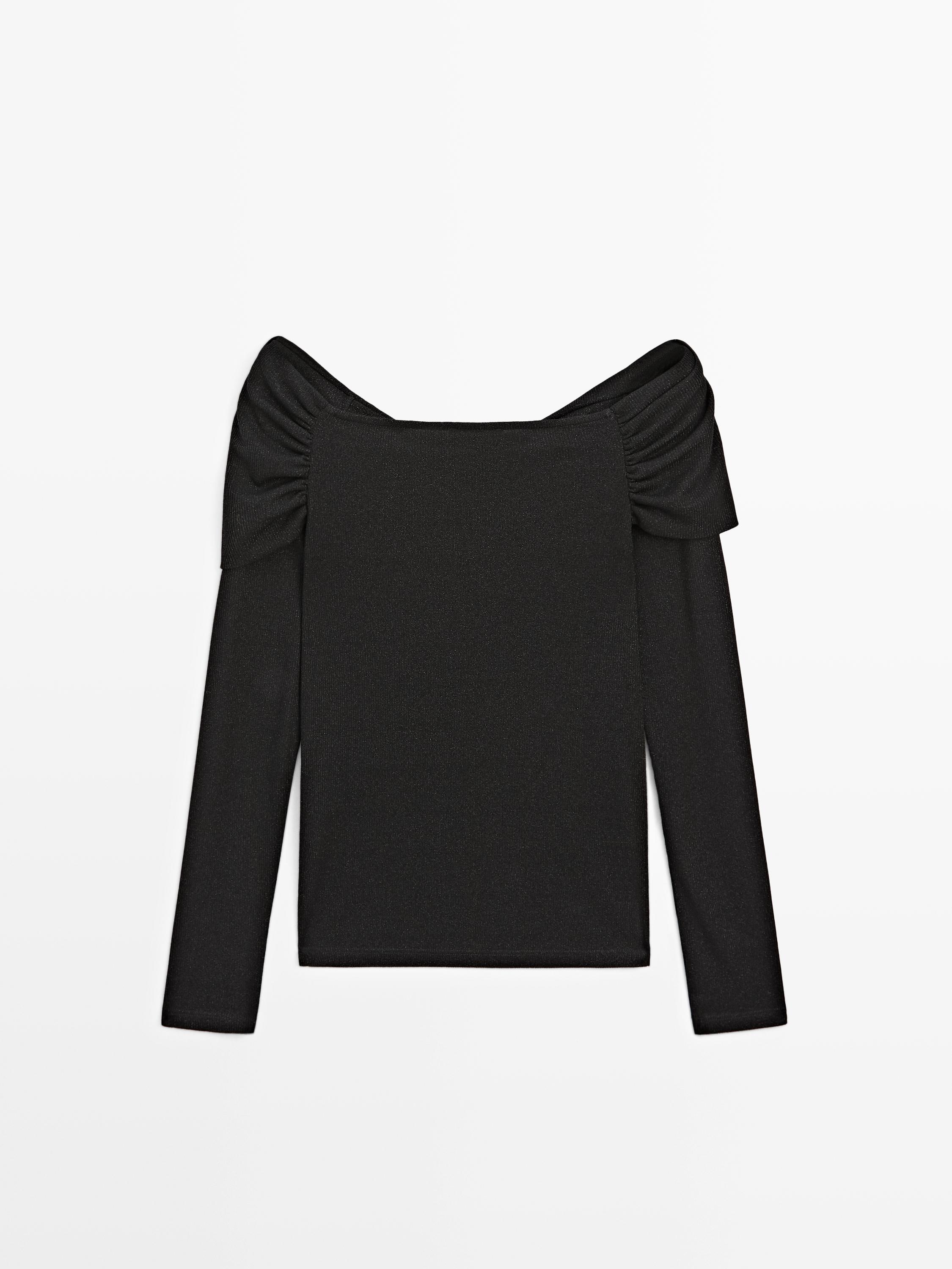 Long-sleeved ribbed T-shirt with metallic finish